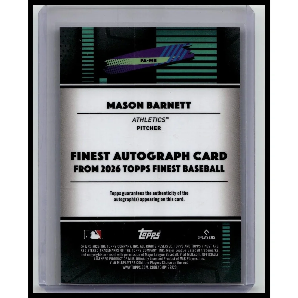 2026 Finest Mason Barnett #FA-MB Athletics sky blue refractor auto /199